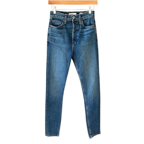 Re/Done Sz 25 Mid 70’s Wash Ultra High Rise Stretch Stove Pipe Jeans - Picture 1 of 11